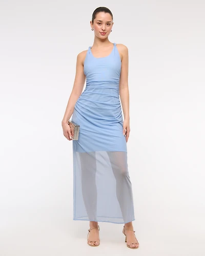 Mesh Twisted Halter Midi Dress