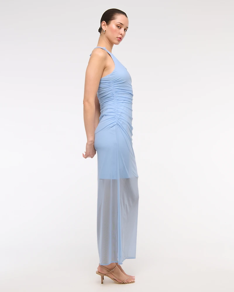 Mesh Twisted Halter Midi Dress