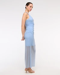 Mesh Twisted Halter Midi Dress