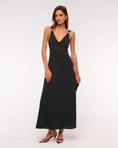 Dipped-Waist Hardware Maxi Dress