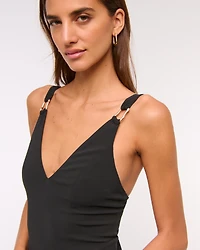 Dipped-Waist Hardware Maxi Dress
