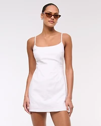 Scoopneck Linen-Blend Micro Skort