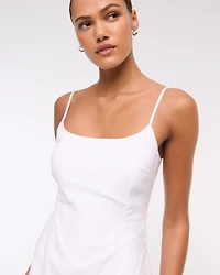 Scoopneck Linen-Blend Micro Skort