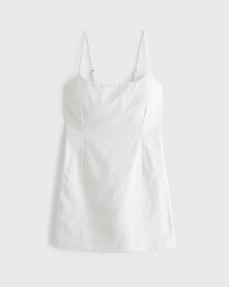 Scoopneck Linen-Blend Micro Skort