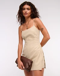 Scoopneck Linen-Blend Micro Skort