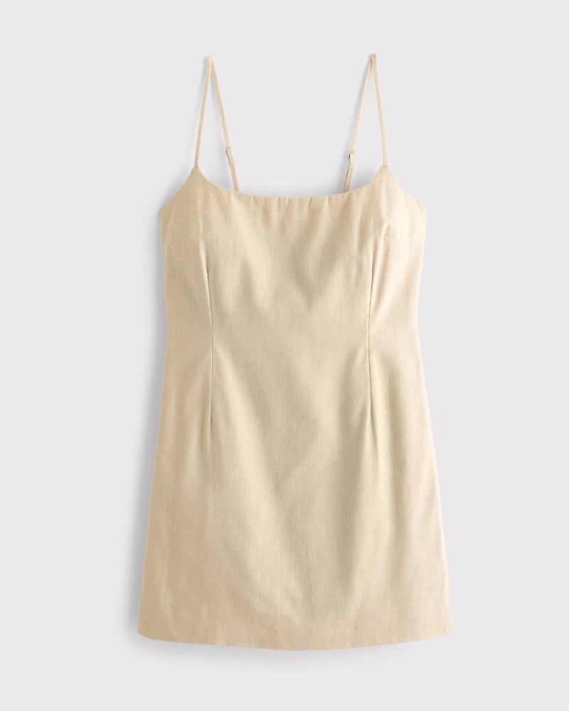 Scoopneck Linen-Blend Micro Skort