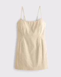 Scoopneck Linen-Blend Micro Skort