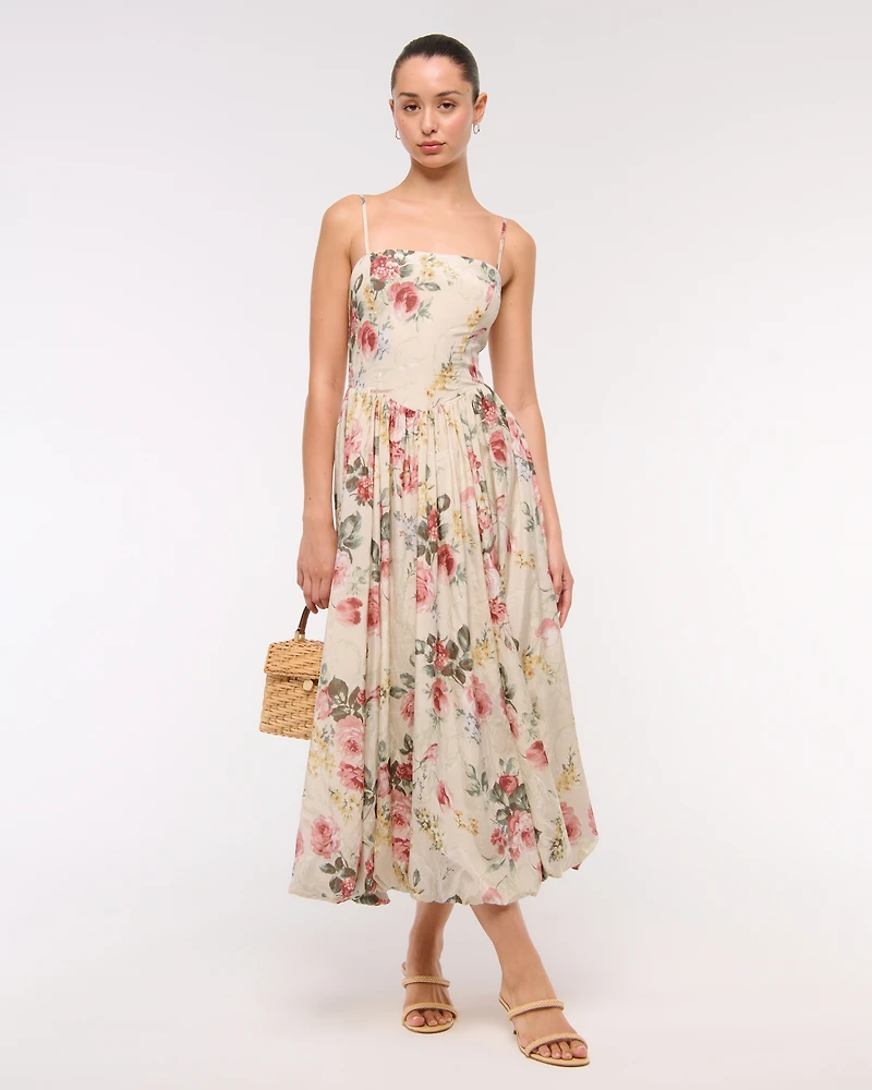 Dipped-Waist Bubble Hem Midi Dress