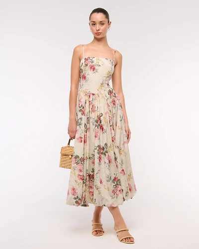 Dipped-Waist Bubble Hem Midi Dress