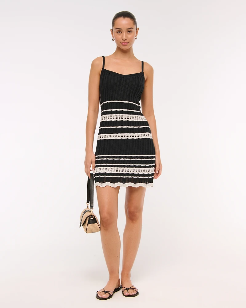 Crochet-Style V-Neck Mini Dress