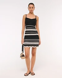 Crochet-Style V-Neck Mini Dress