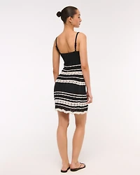 Crochet-Style V-Neck Mini Dress