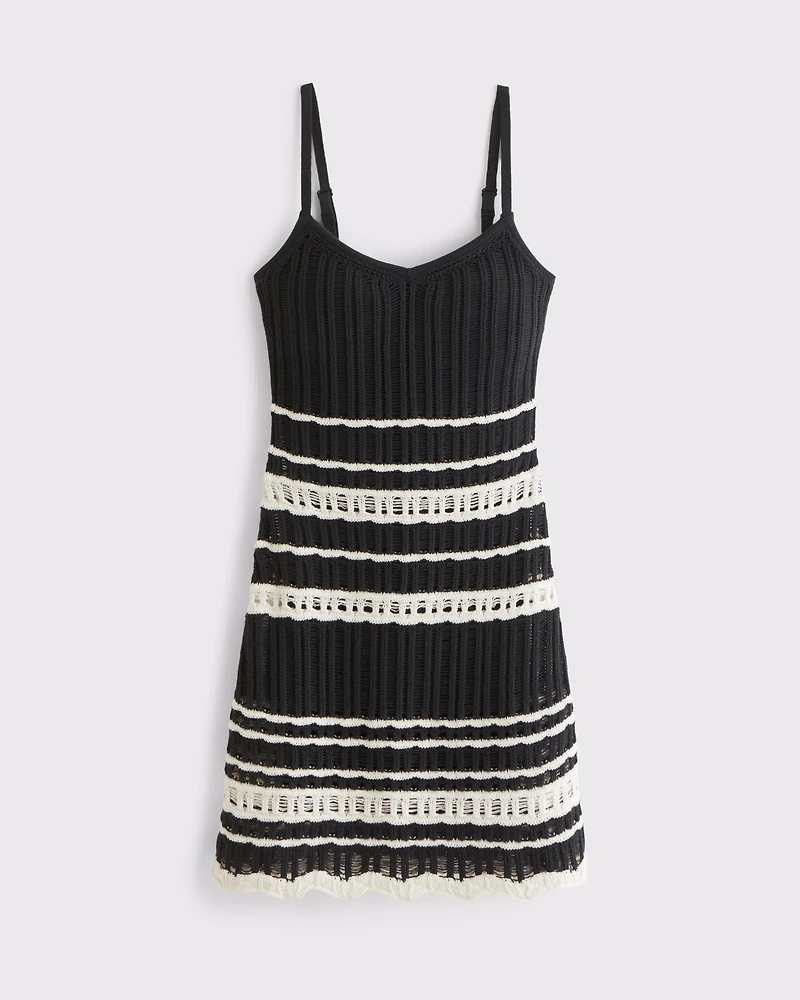 Crochet-Style V-Neck Mini Dress