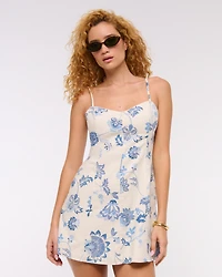 Lace-Trim Linen-Blend Mini Dress