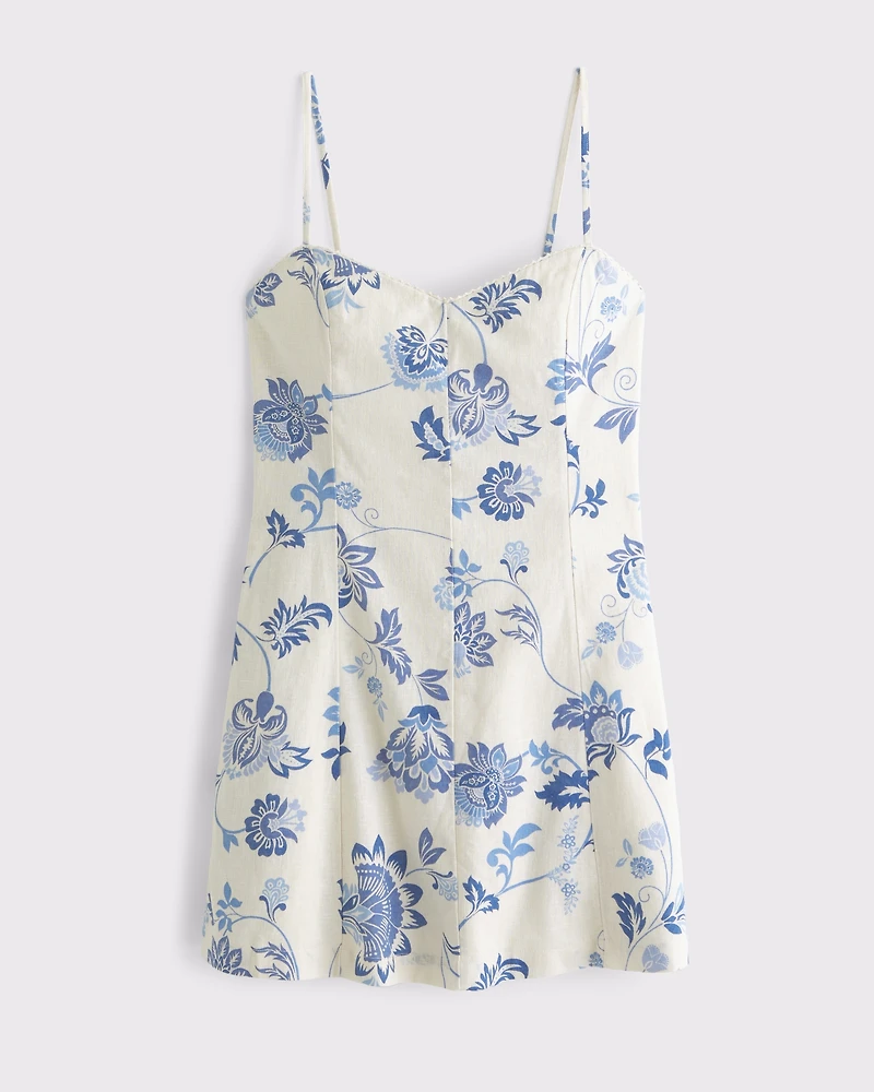 Lace-Trim Linen-Blend Mini Dress