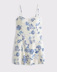 Lace-Trim Linen-Blend Mini Dress