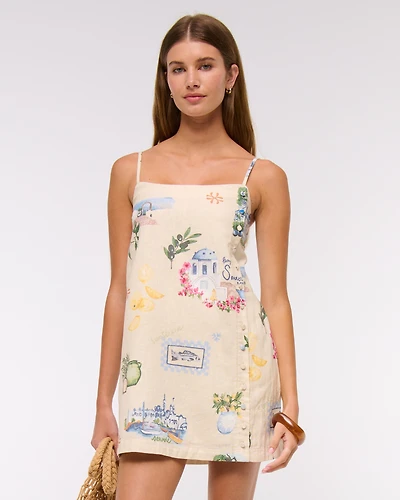 Linen-Blend Button Skort