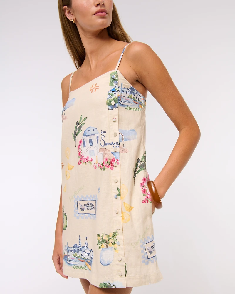 Linen-Blend Button Skort