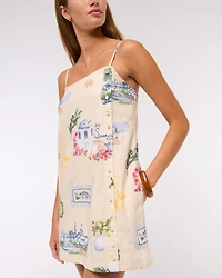 Linen-Blend Button Skort