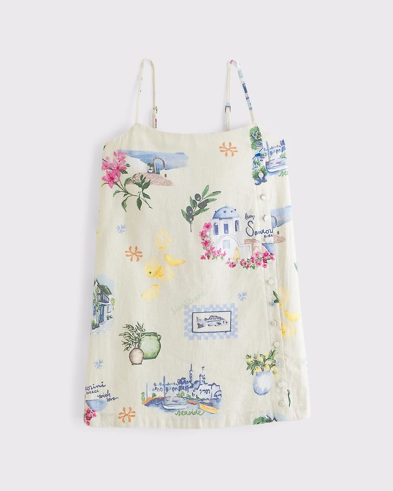 Linen-Blend Button Skort