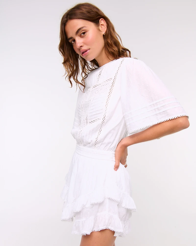 Short-Sleeve Easy Waist Ruffle Skort