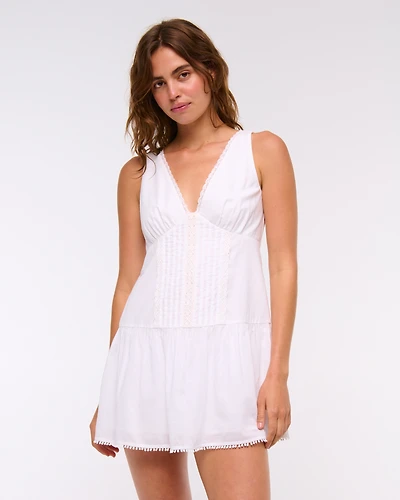 V-Neck Lace-Trim Mini Dress