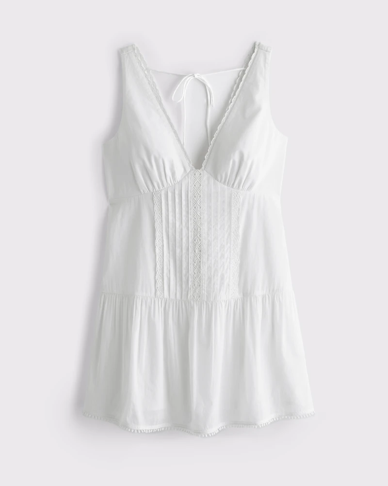 V-Neck Lace-Trim Mini Dress