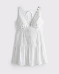 V-Neck Lace-Trim Mini Dress