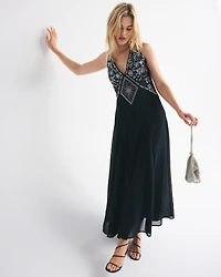 Beaded Plunge Maxi Dress