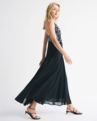 Beaded Plunge Maxi Dress