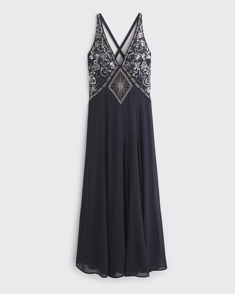 Beaded Plunge Maxi Dress