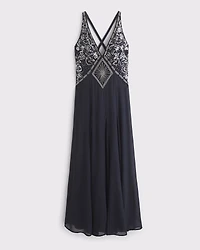 Beaded Plunge Maxi Dress