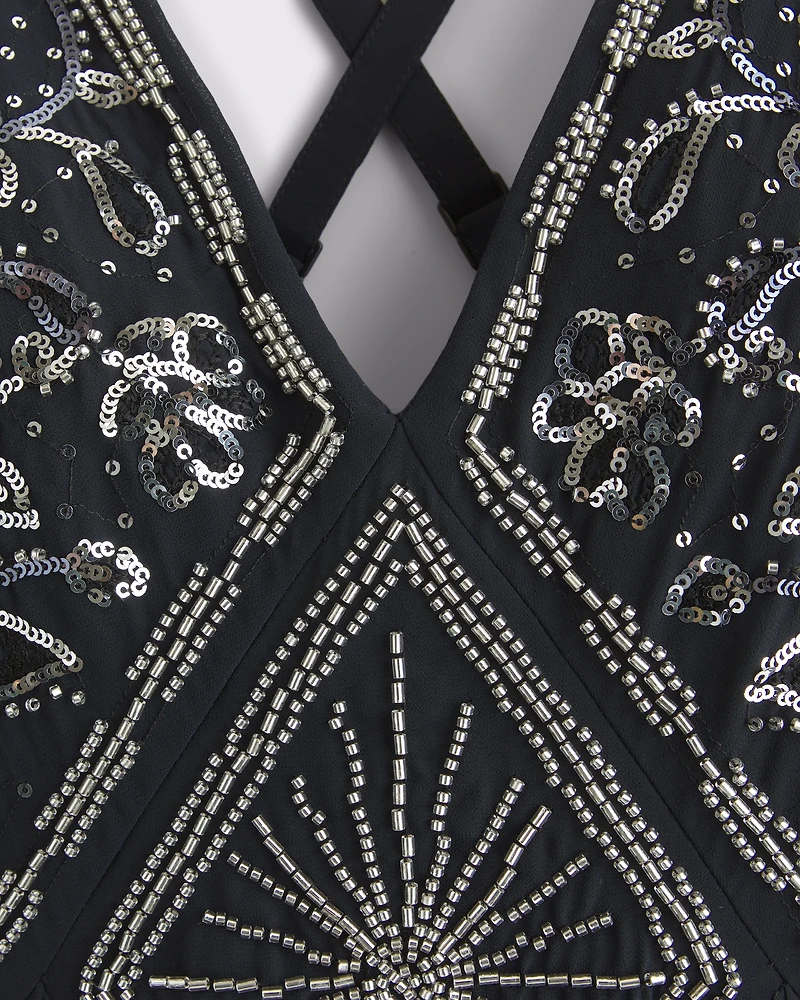 Beaded Plunge Maxi Dress