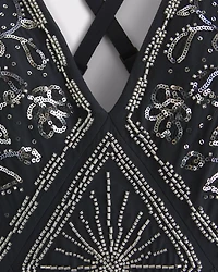 Beaded Plunge Maxi Dress