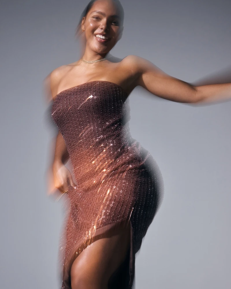 Bra-Free Strapless Beaded Maxi Dress