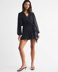 Long-Sleeve Plunge Wrap Mini Dress