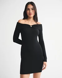 Off-The-Shoulder Hardware Mini Sweater Dress