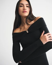 Off-The-Shoulder Hardware Mini Sweater Dress