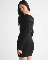 Off-The-Shoulder Hardware Mini Sweater Dress