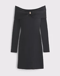 Off-The-Shoulder Hardware Mini Sweater Dress