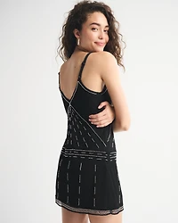 V-Neck Beaded Mini Dress