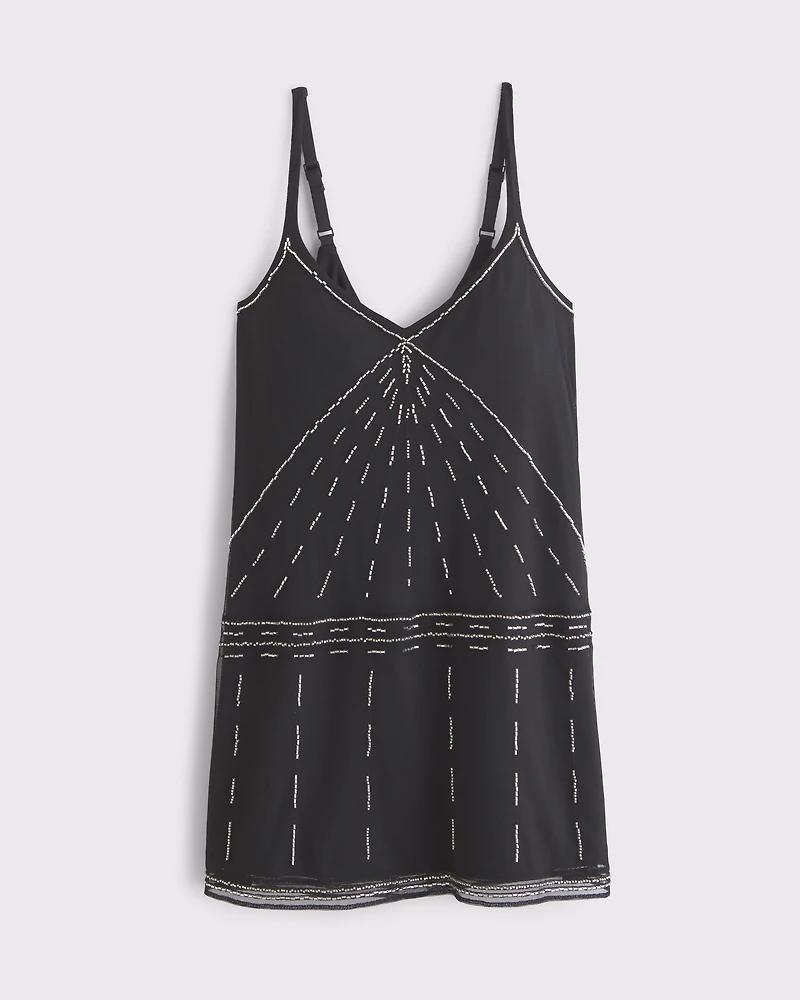 V-Neck Beaded Mini Dress