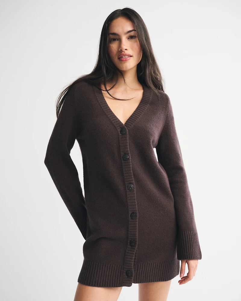 Long-Sleeve Cardigan Mini Sweater Dress