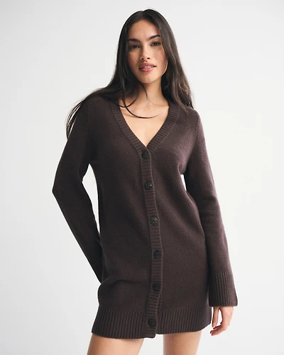 Long-Sleeve Cardigan Mini Sweater Dress