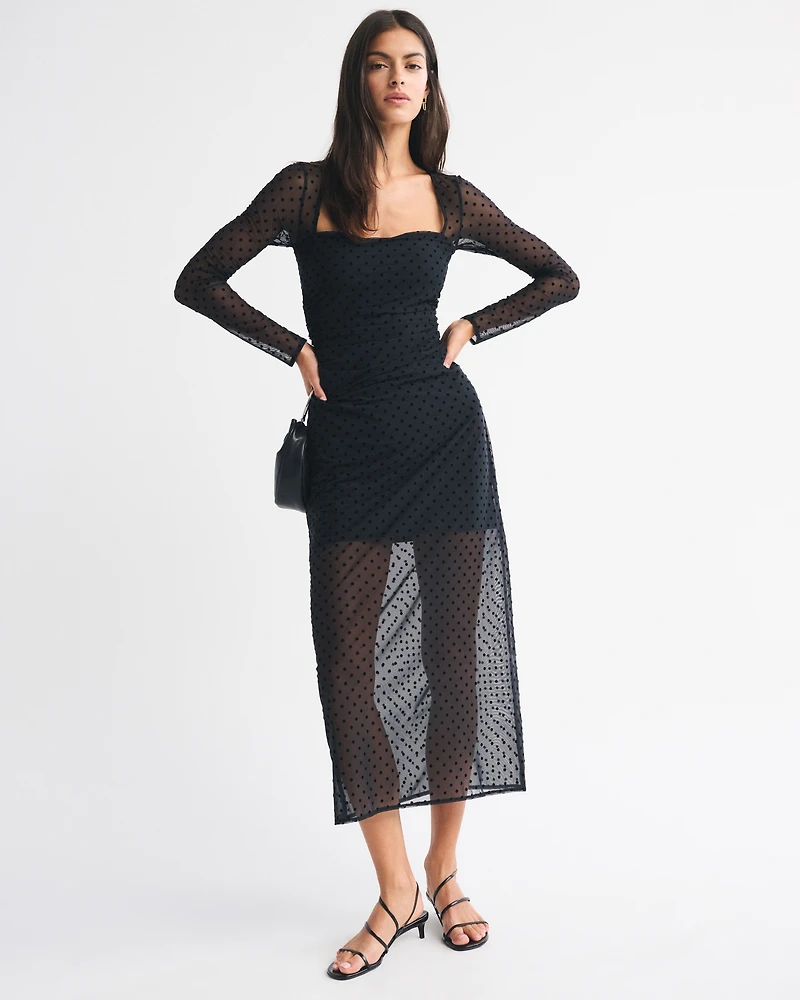 Bra-Free Long-Sleeve Mesh Maxi Dress