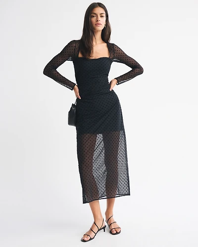Bra-Free Long-Sleeve Mesh Maxi Dress