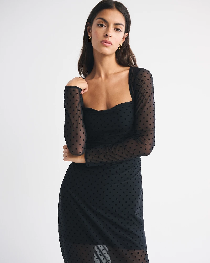 Bra-Free Long-Sleeve Mesh Maxi Dress