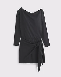 Long-Sleeve Draped Knit Mini Dress