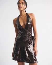Sequin Wrap Mini Dress