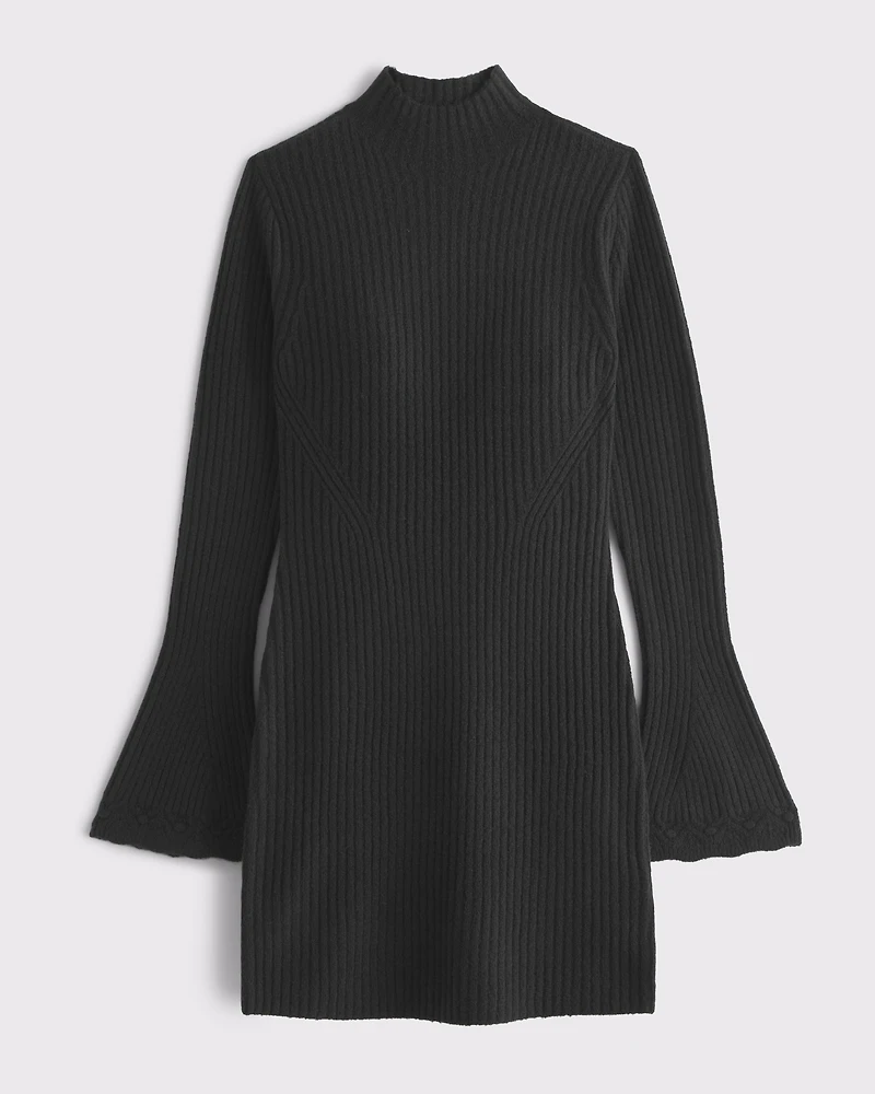 Mockneck Ribbed Mini Sweater Dress